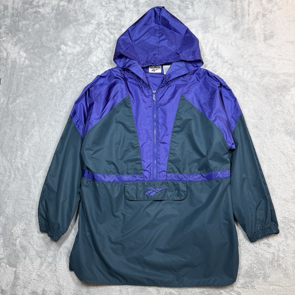 Vintage Reebok Anorak Windbreaker Pullover Jacket Men Small Green Purple 90s